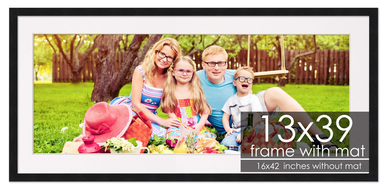 Modern Black Frame with White Photo Mat, UV Acrylic Front, Foam Board Backing, 60 Sizes Available